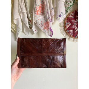 vintage eel skin brown textured patchwork style 4-pocket clutch